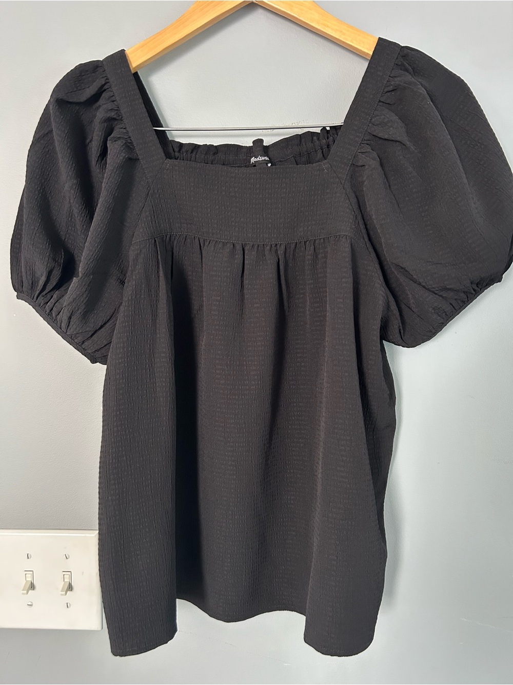 Madewell Black Puff Sleeve Square Neck Women's Top